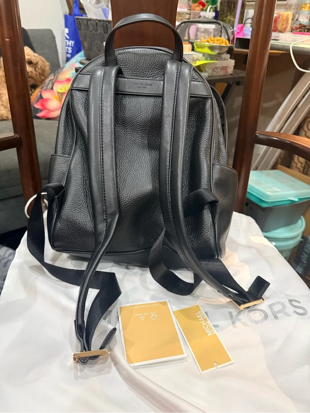 Michael Kors Medium Black Pebbled Leather Backpack